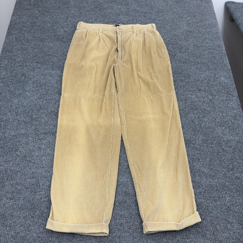 Vintage Eddie Domani Pants Mens 36 Tan Cotton Corduroy Pleated Baggy Skate Style